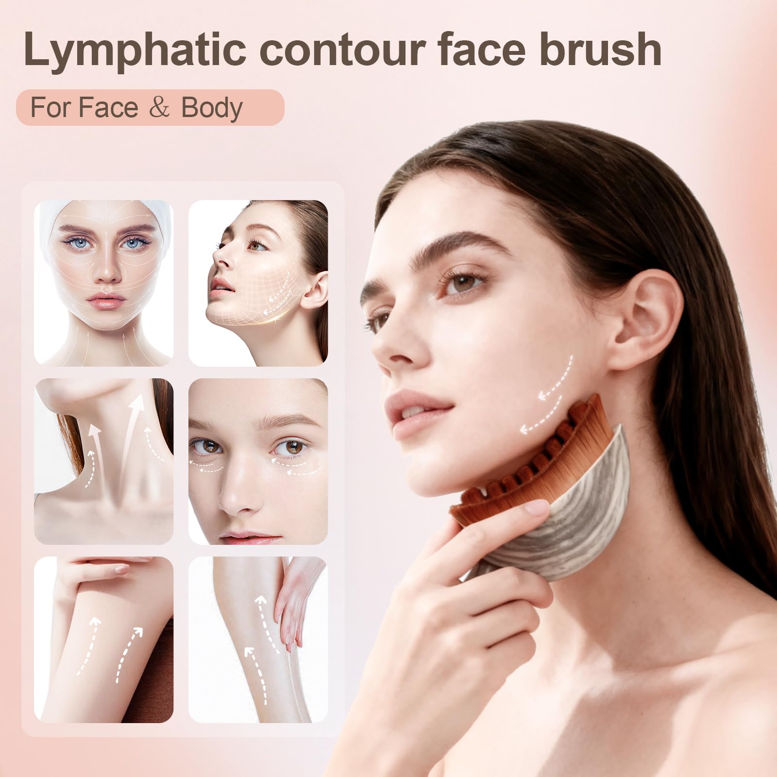 Lymphatic Contour Face Brush, Manual Lymphatic Drainage Massager, Natural Makeup Brushes with Durable Soft Bristles, Hypoallergenic Ergonomic Facial Cleansing Brush for Sculpting - OnMe SkinCare