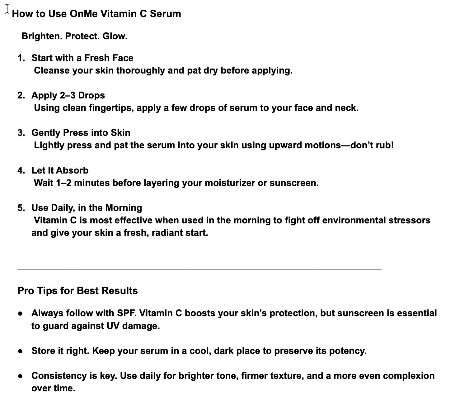 Pure Vitamin C Facial Serum with Hyaluronic Acid - OnMe SkinCare